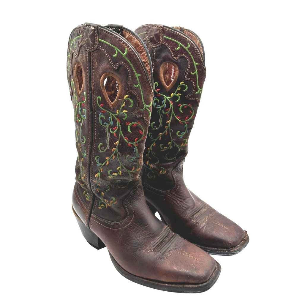 Twisted X Ruff Stock Womens Brown Leather Floral Embroidered Western Boots 7B